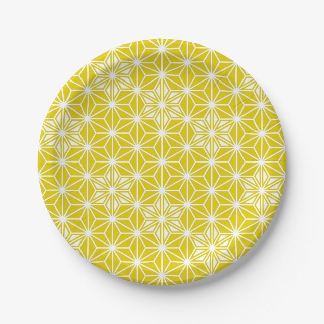 Japanese Asanoha pattern - mustard gold and white Paper Plate (Front)