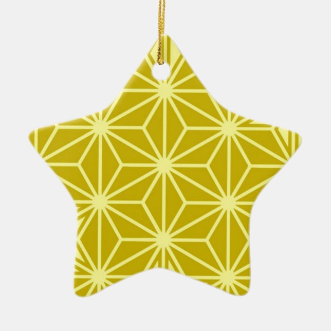 Japanese Asanoha pattern - mustard gold Ceramic Tree Decoration (Front)