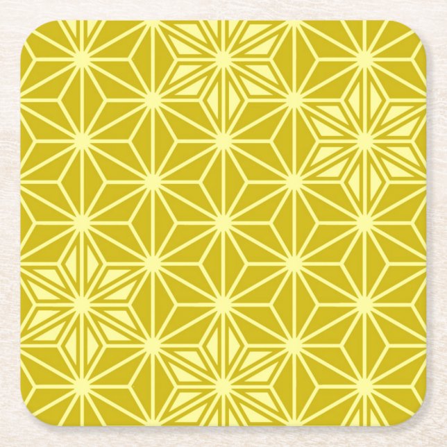 Japanese Asanoha pattern - mustard gold Square Paper Coaster (Front)