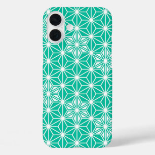 Japanese Asanoha pattern - peacock blue iPhone 16 Plus Case