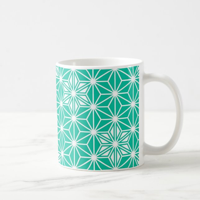 Japanese Asanoha pattern - peacock blue Coffee Mug (Right)
