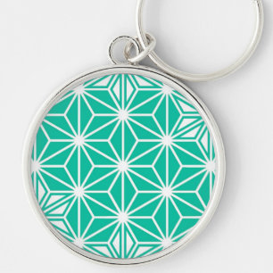 Japanese Asanoha pattern - peacock blue Key Ring