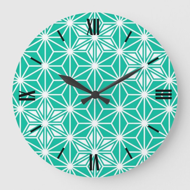 Japanese Asanoha pattern - peacock blue Large Clock (Front)