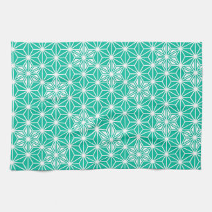 Japanese Asanoha pattern - peacock blue Tea Towel