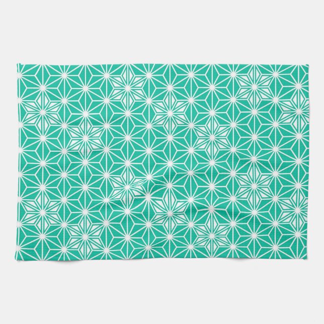 Japanese Asanoha pattern - peacock blue Tea Towel (Horizontal)
