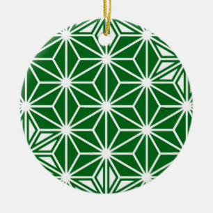 Japanese Asanoha pattern - pine green Ceramic Tree Decoration