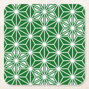 Japanese Asanoha pattern - pine green Square Paper Coaster
