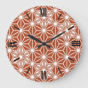 Japanese Asanoha pattern - terracotta Large Clock