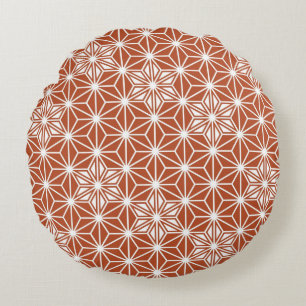 Japanese Asanoha pattern - terracotta Round Cushion