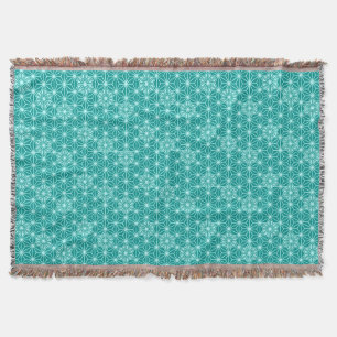 Japanese Asanoha Pattern, Turquoise and Aqua Throw Blanket