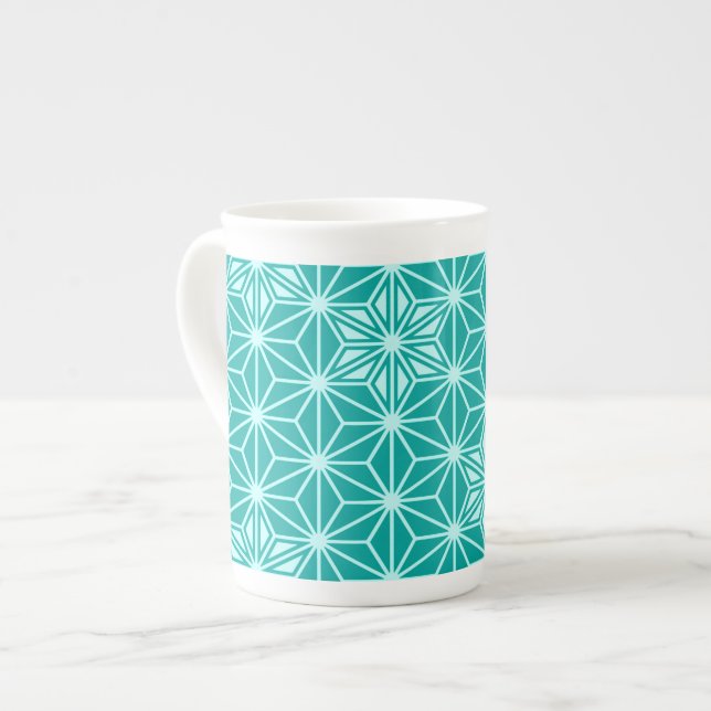 Japanese Asanoha pattern - turquoise Bone China Mug (Front Left)