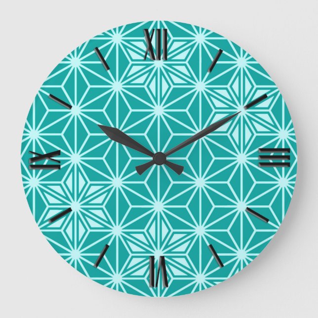 Japanese Asanoha pattern - turquoise Large Clock (Front)