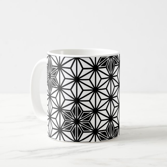 Japanese Asanoha pattern - white and black Coffee Mug (Front Left)
