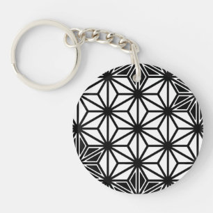 Japanese Asanoha pattern - white and black Key Ring
