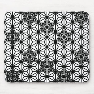 Japanese Asanoha pattern - white and black Mouse Pad