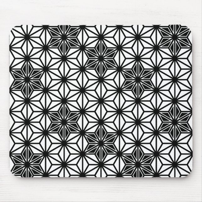 Japanese Asanoha pattern - white and black Mouse Pad (Front)