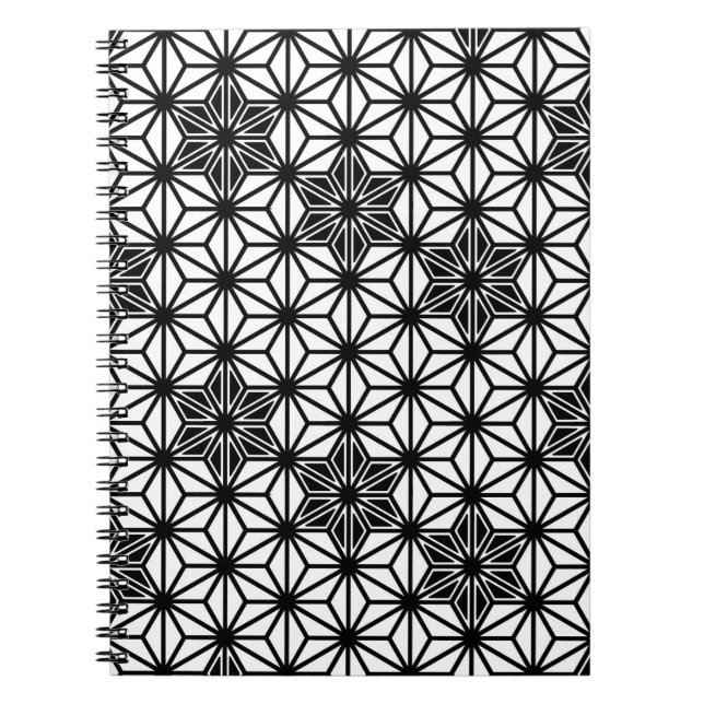 Japanese Asanoha pattern - white and black Notebook (Front)