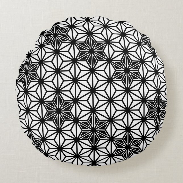 Japanese Asanoha pattern - white and black Round Cushion (Front)