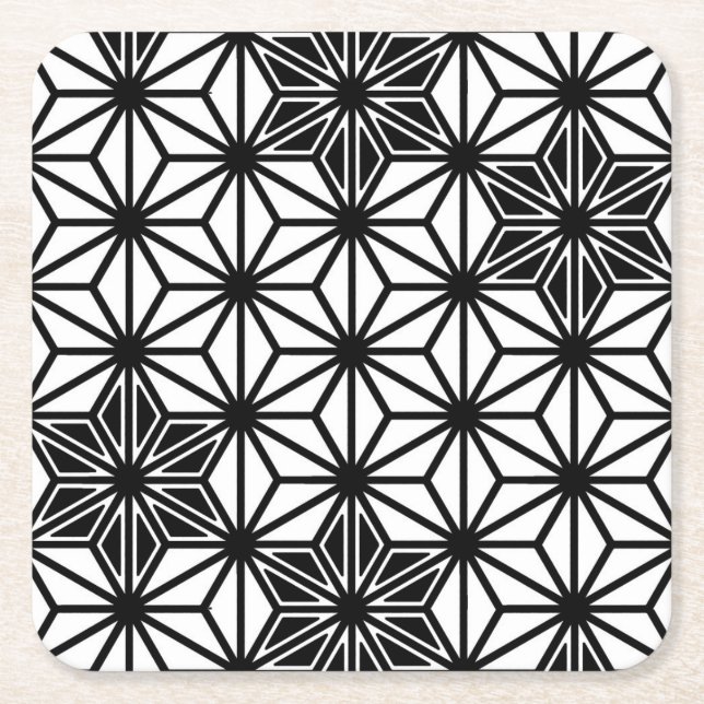 Japanese Asanoha pattern - white and black Square Paper Coaster (Front)