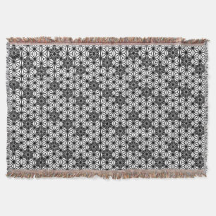 Japanese Asanoha Pattern, White and Black Throw Blanket