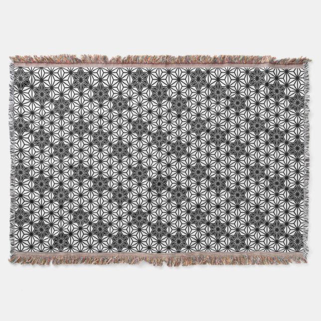 Japanese Asanoha Pattern, White and Black Throw Blanket (Front)
