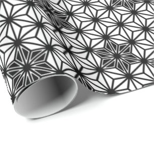 Japanese Asanoha pattern - white and black Wrapping Paper
