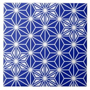 Japanese Asanoha / Star Pattern, Cobalt Blue Ceramic Tile