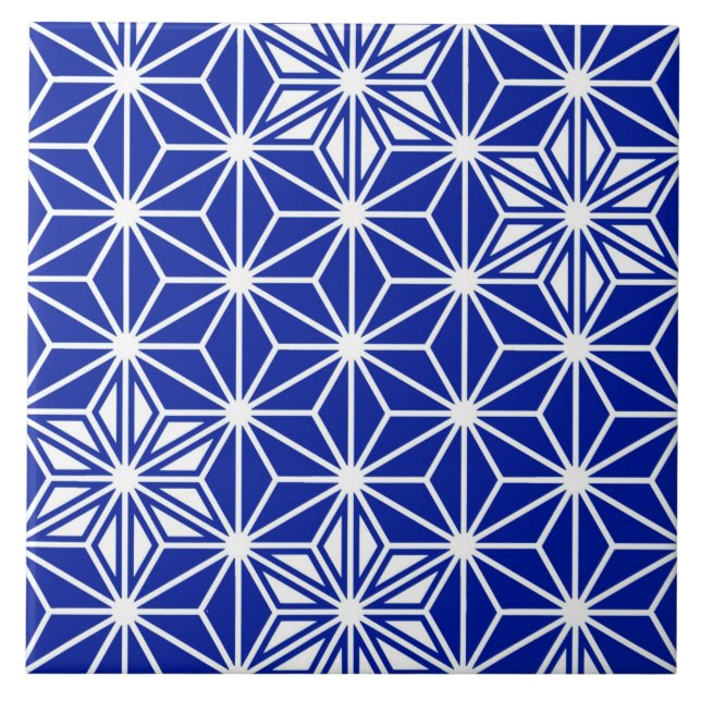 Japanese Asanoha / Star Pattern, Cobalt Blue Ceramic Tile (Front)