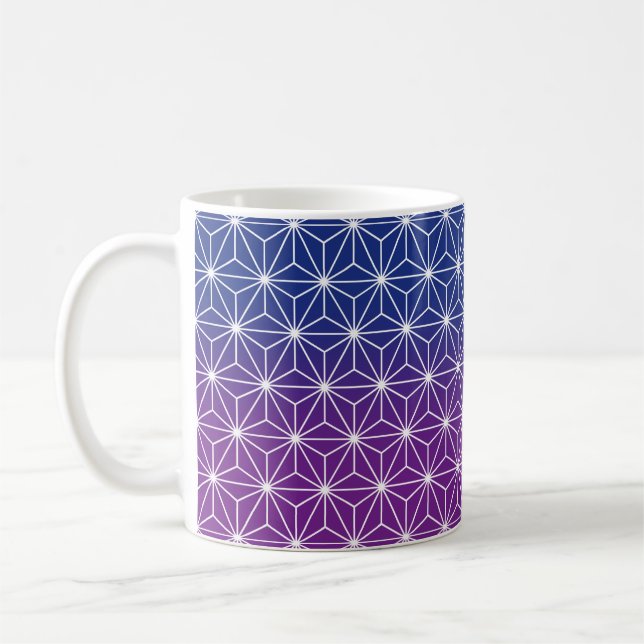 Japanese Asanoha Traditional Print Blue & Purple Coffee Mug (Left)