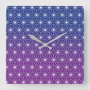 Japanese Asanoha Traditional Print Blue & Purple Square Wall Clock