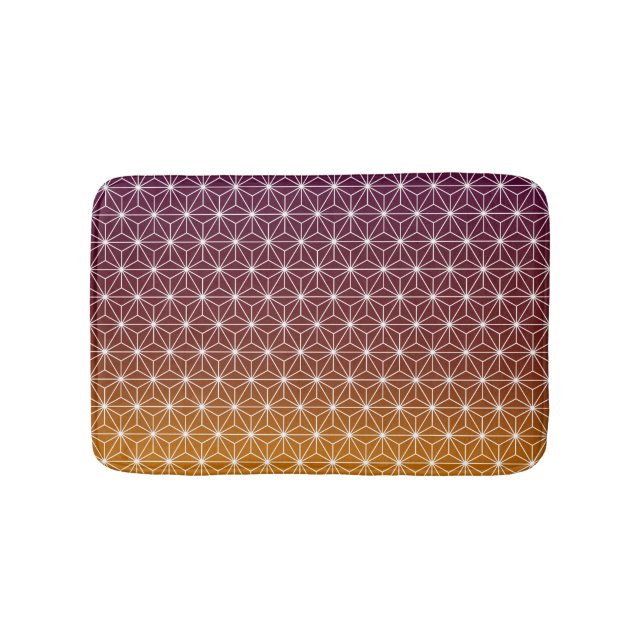 Japanese Asanoha Traditional Print Burgundy & Gold Bath Mat (Front)