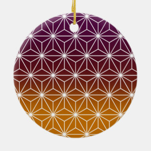 Japanese Asanoha Traditional Print Burgundy & Gold Ceramic Ornament