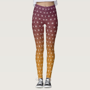 Japanese Asanoha Traditional Print Burgundy & Gold Leggings