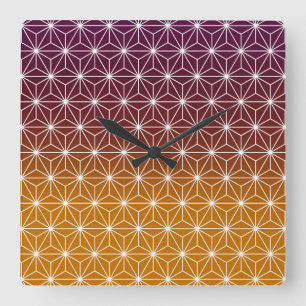 Japanese Asanoha Traditional Print Burgundy & Gold Square Wall Clock