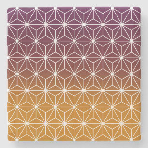 Japanese Asanoha Traditional Print Burgundy & Gold Stone Coaster