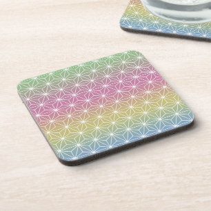Japanese Asanoha Traditional Print Pastel Rainbow Coaster