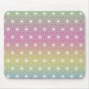 Japanese Asanoha Traditional Print Pastel Rainbow Mouse Pad