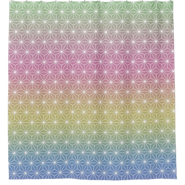 Japanese Asanoha Traditional Print Pastel Rainbow Shower Curtain (Front)