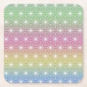 Japanese Asanoha Traditional Print Pastel Rainbow Square Paper Coaster