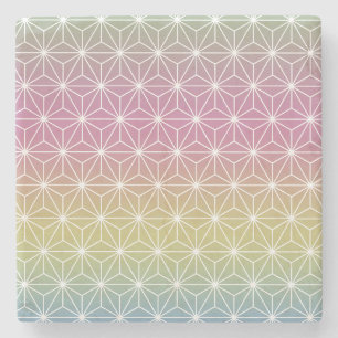 Japanese Asanoha Traditional Print Pastel Rainbow Stone Coaster