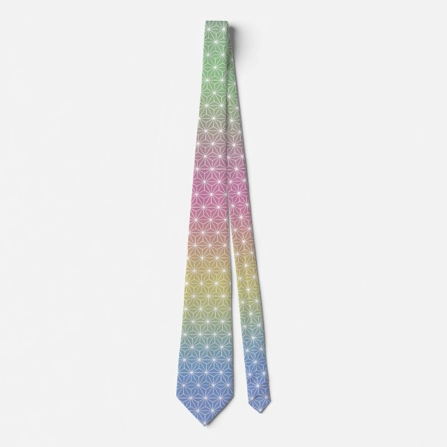 Japanese Asanoha Traditional Print Pastel Rainbow Tie (Front)