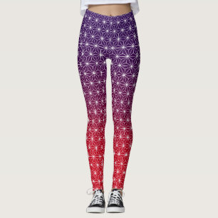 Japanese Asanoha Traditional Print Red & Purple Leggings