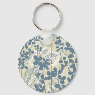 Japanese Asian Art Floral Blue Flowers Print Key Ring