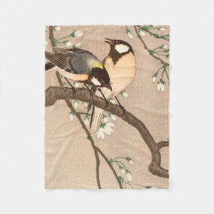 Japanese Asian Bird Chickadee Songbird Fleece Blanket