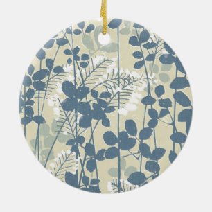 Japanese Asian Blue Leaf Flower Ceramic Tree Decoration