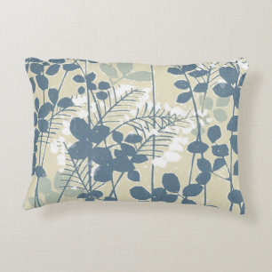 Japanese Asian Blue Leaf Flower Decorative Cushion