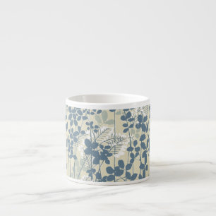 Japanese Asian Blue Leaf Flower Espresso Cup