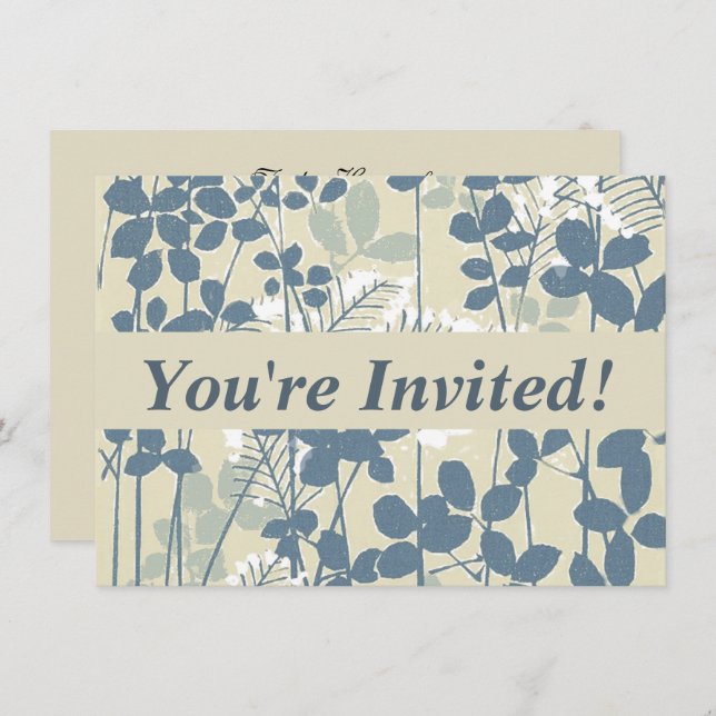 Japanese Asian Blue Leaf Flower Invitation (Front/Back)