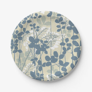 Japanese Asian Blue Leaf Flower Paper Plate