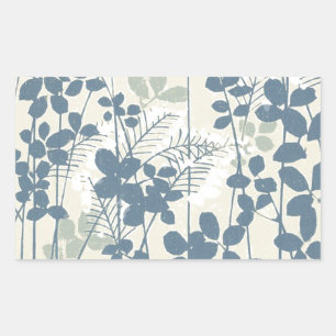 Japanese Asian Blue Leaf Flower Rectangular Sticker